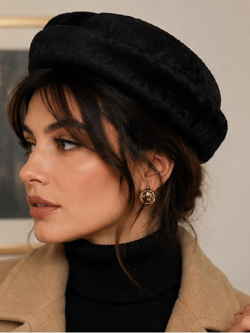 Vintage Genuine Fur Halo Hat Black | Jackie O 1960s Pillbox Style